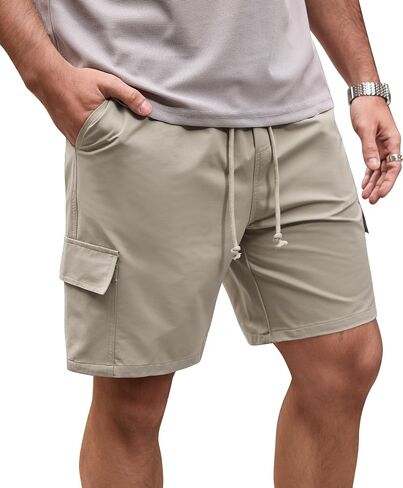Mens 7'' Cargo Shorts Lightweight Breathable Drawstring Shorts with Elastic Waistband (S-XXL) in Kuwait