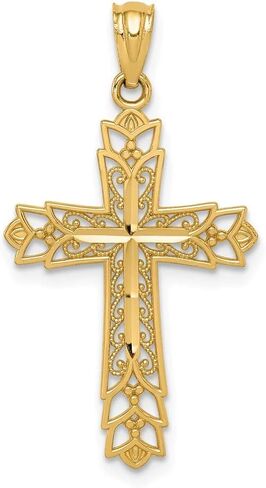 Solid 14k Yellow Gold Filigree Cross Pendant Charm in Saudi Arabia