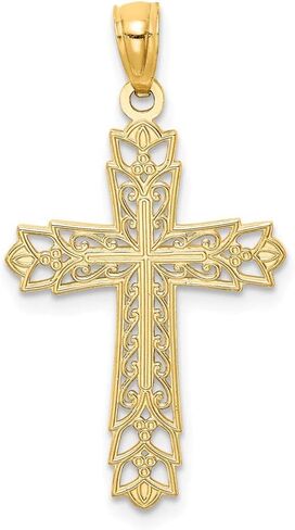 Solid 14k Yellow Gold Filigree Cross Pendant Charm in Saudi Arabia