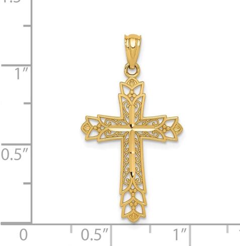 Solid 14k Yellow Gold Filigree Cross Pendant Charm in Saudi Arabia