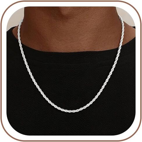 HIMSTORY Rope Chain for Men, S925 Sterling Silver Over 3mm/4mm Rope Chain for Men Women Jewelry Silver Necklace Chains 16 18 20 22 24 Inch in Saudi Arabia