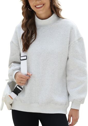 Mock Neck Sweatshirt Women Trendy Turtleneck Tops Fleece Lined Pullover Loose Long Sleeve 2025 Fall Outfit(LightHeatherGrey-M) in Kuwait