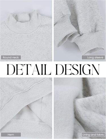 Mock Neck Sweatshirt Women Trendy Turtleneck Tops Fleece Lined Pullover Loose Long Sleeve 2025 Fall Outfit(LightHeatherGrey-M) in Kuwait