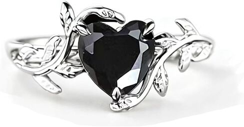 Vintage Gothic Ring for Women, Stackable Flower Cubic Zirconia Finger Band Black Heart Crystal Trendy Floral Eternity Statement Wedding Birthday Jewelry Gift in Saudi Arabia