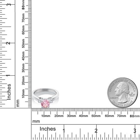 خاتم خطوبة من Gem Stone King 1.60 Cttw من الزركونيا الوردي والأبيض مكون من 3 أحجار من الياقوت | 925 فضة استرلينية | جولة 6 ملم | خاتم وعد بذكرى الزفاف مكون من 3 أحجار للنساء in Kuwait