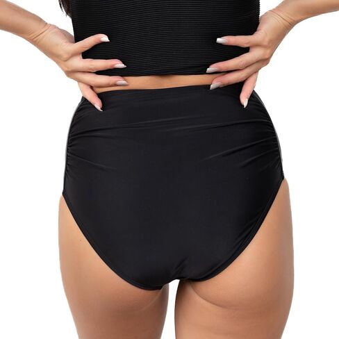 MANAVA Barefoot Bottom Black Women’s Mid Rise Ruched Bikini Bottom, Fully Lined Swim Bottoms Moderate Coverage - (XXS - 3XL) in Kuwait