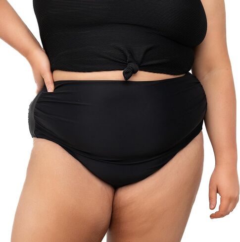 MANAVA Barefoot Bottom Black Women’s Mid Rise Ruched Bikini Bottom, Fully Lined Swim Bottoms Moderate Coverage - (XXS - 3XL) in Kuwait