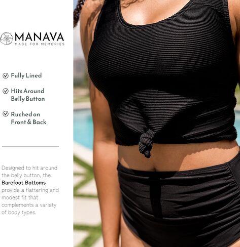 MANAVA Barefoot Bottom Black Women’s Mid Rise Ruched Bikini Bottom, Fully Lined Swim Bottoms Moderate Coverage - (XXS - 3XL) in Kuwait