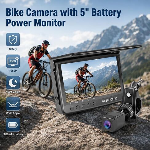 Bike Camera Rechargeable Battery 360° Rotation - 4.3'' HD 1080P Monitor Color Night Vision 3 Mins Easy Installation Wide View Handlebar Bicycle Rear View Camera for Mountain Ebike in Kuwait