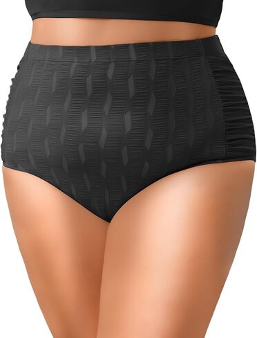 Women Plus Size Black Bikini Bottoms Full Coverage High Waisted Swim Bottoms Tummy Control Ruched Bathing Suit XL in Saudi Arabia