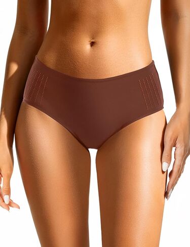 Women's Full Coverage Bikini Bottoms - Mid Waisted Tummy Control Bathing Swimsuit Bottoms in Saudi Arabia