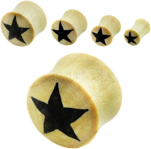 Crocodile Wooden Star Top Double Flare Plugs Tunnels Ear Gauges Stretched Expanders Piercing Jewelry 6G to 3/4" Sold as Pair in Saudi Arabia