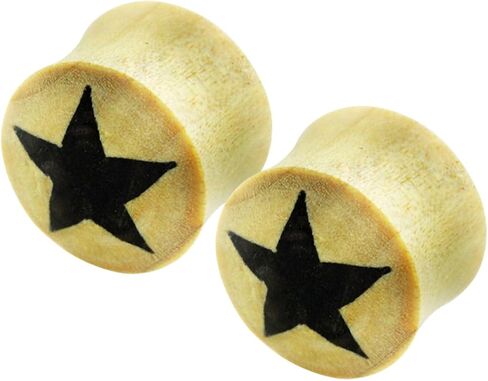 Crocodile Wooden Star Top Double Flare Plugs Tunnels Ear Gauges Stretched Expanders Piercing Jewelry 6G to 3/4" Sold as Pair in Saudi Arabia