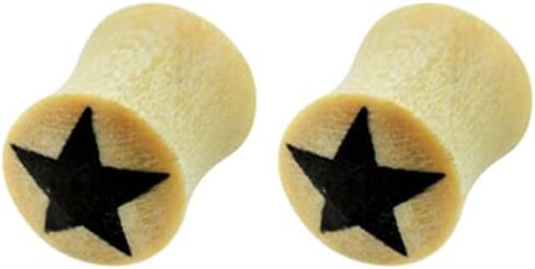 Crocodile Wooden Star Top Double Flare Plugs Tunnels Ear Gauges Stretched Expanders Piercing Jewelry 6G to 3/4" Sold as Pair in Saudi Arabia