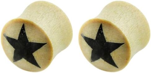 Crocodile Wooden Star Top Double Flare Plugs Tunnels Ear Gauges Stretched Expanders Piercing Jewelry 6G to 3/4" Sold as Pair in Saudi Arabia