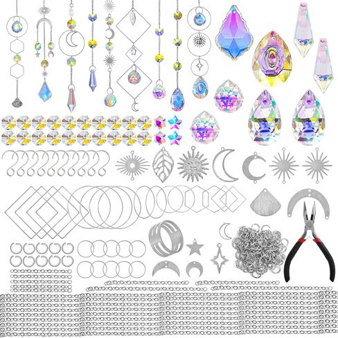 215Pcs DIY Sun Catcher Making Craft Kits for Adults Decorative Hanging Prisms Beads Ornaments Rainbow Maker for Indoor Outdoor Decor Christmas Wedding Party Gifts for Women in Saudi Arabia
