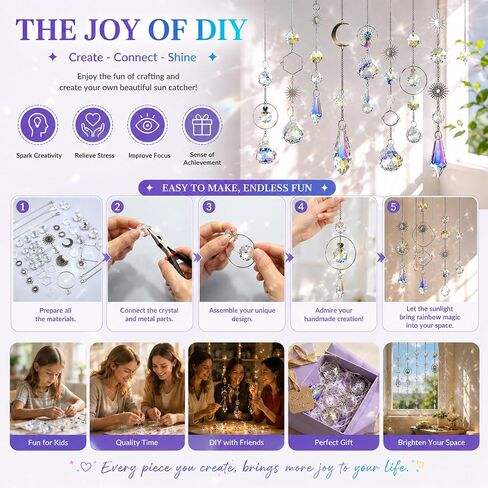 215Pcs DIY Sun Catcher Making Craft Kits for Adults Decorative Hanging Prisms Beads Ornaments Rainbow Maker for Indoor Outdoor Decor Christmas Wedding Party Gifts for Women in Saudi Arabia