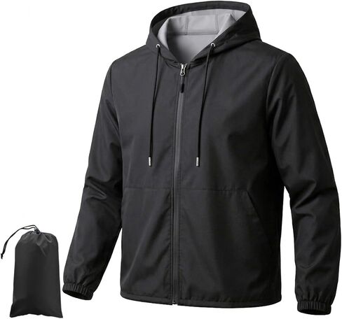 Men's Lightweight Windbreaker Waterproof Raincoat Hooded Jacket Casual Outdoor Active Zip Up Windproof Running Coat in Saudi Arabia