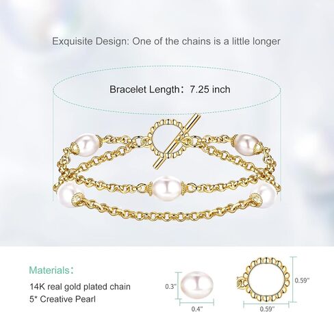Gold Pearl Bracelet for Women, REAL 14K Gold Plated Double Layered Dainty Pearls Bracelet, Elegant Stackable Flower Jewelry Gift for Her with OT Clasp in Saudi Arabia