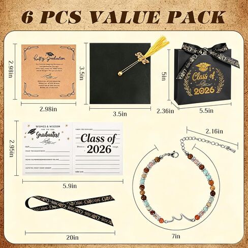 2026 Graduation Gift for Her, Stainless Steel Wave Bracelet with 4mm Natural Stones, Graduation Bracelets for Women with Graduation Cap Box, Inspirational Cards, Tassel & Gift Bag for Women Girls Graduation Gifts in Saudi Arabia