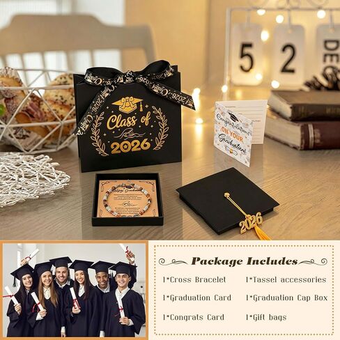 2026 Graduation Gift for Her, Stainless Steel Wave Bracelet with 4mm Natural Stones, Graduation Bracelets for Women with Graduation Cap Box, Inspirational Cards, Tassel & Gift Bag for Women Girls Graduation Gifts in Saudi Arabia