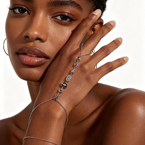 Gold Silver Hand Chain Bracelets for Women Trendy, Dainty Hand Chains Stackable Finger Ring Bracelet, Colorful CZ Layered Link Bracelets Jewelry Gifts in Saudi Arabia