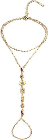 Gold Silver Hand Chain Bracelets for Women Trendy, Dainty Hand Chains Stackable Finger Ring Bracelet, Colorful CZ Layered Link Bracelets Jewelry Gifts in Saudi Arabia