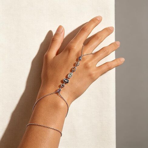 Gold Silver Hand Chain Bracelets for Women Trendy, Dainty Hand Chains Stackable Finger Ring Bracelet, Colorful CZ Layered Link Bracelets Jewelry Gifts in Saudi Arabia
