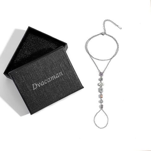 Gold Silver Hand Chain Bracelets for Women Trendy, Dainty Hand Chains Stackable Finger Ring Bracelet, Colorful CZ Layered Link Bracelets Jewelry Gifts in Saudi Arabia