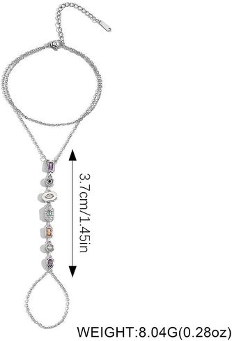 Gold Silver Hand Chain Bracelets for Women Trendy, Dainty Hand Chains Stackable Finger Ring Bracelet, Colorful CZ Layered Link Bracelets Jewelry Gifts in Saudi Arabia