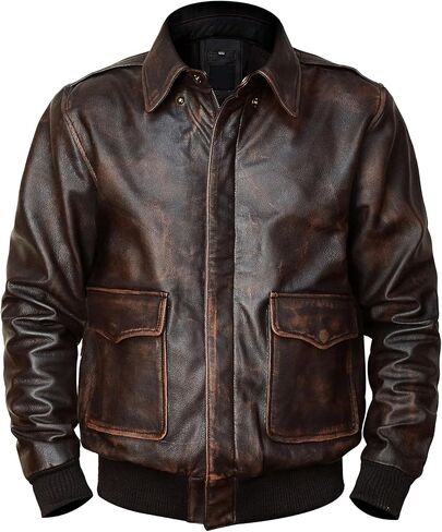 G-1 Leather Bomber Jacket Men - A2 Aviator Style Flight Distressed leather jacket - US Army WW2 Pilot Outerwear in Saudi Arabia