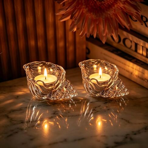 2 PSC Glass Conch Tea Light Holder, Coastal Boho Seashell Shaped Candle Holder Accent for Table Centerpiece Wedding Anniversary Party Home Decor in Saudi Arabia