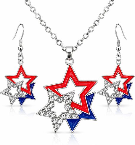 4th of July Earrings for Women Patriotic Red White Blue American Flag Star Dangle Earrings Pendant Necklace 4th of July Accessories Independence Day Jewelry Set 250 Anniversary USA Outfits Gifts in Saudi Arabia
