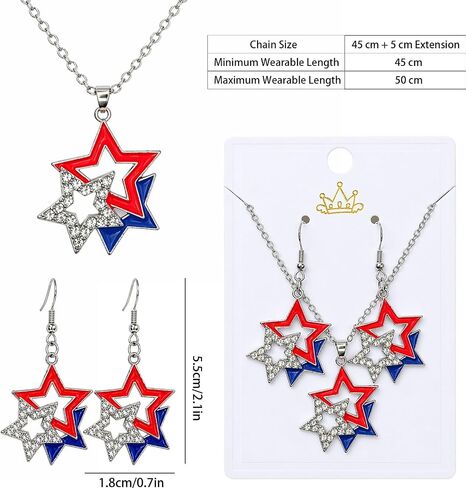4th of July Earrings for Women Patriotic Red White Blue American Flag Star Dangle Earrings Pendant Necklace 4th of July Accessories Independence Day Jewelry Set 250 Anniversary USA Outfits Gifts in Saudi Arabia