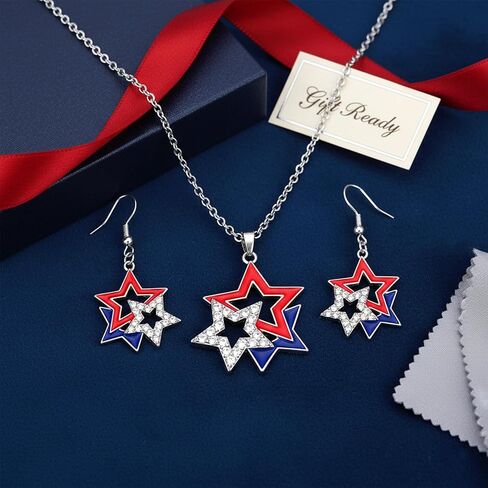 4th of July Earrings for Women Patriotic Red White Blue American Flag Star Dangle Earrings Pendant Necklace 4th of July Accessories Independence Day Jewelry Set 250 Anniversary USA Outfits Gifts in Saudi Arabia