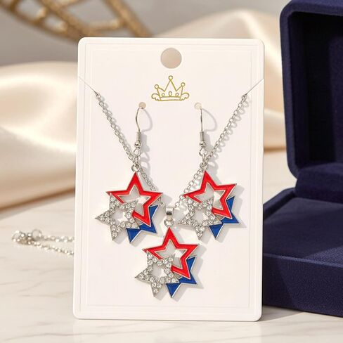 4th of July Earrings for Women Patriotic Red White Blue American Flag Star Dangle Earrings Pendant Necklace 4th of July Accessories Independence Day Jewelry Set 250 Anniversary USA Outfits Gifts in Saudi Arabia