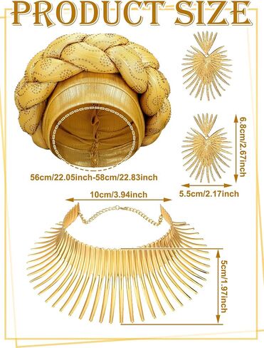Yinkin African Jewelry Set for Women African Turban Collar Choker Earrings Gold Statement Tooth Shape Tribal for Halloween Party(Flowering Style) in Kuwait