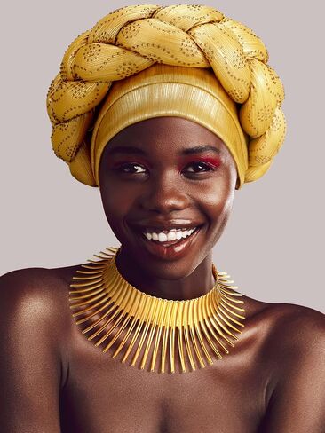 Yinkin African Jewelry Set for Women African Turban Collar Choker Earrings Gold Statement Tooth Shape Tribal for Halloween Party(Flowering Style) in Kuwait