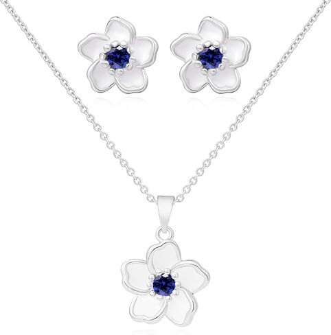 Flower Necklace Earrings Set for Women 14K Gold Plated Hypoallergenic Sets Pair with Different Birthstones for Wedding Party Bridal Bridesmaid Accessories Teacher Valentine Gifts in Kuwait