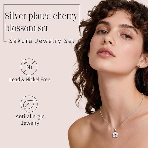 Flower Necklace Earrings Set for Women 14K Gold Plated Hypoallergenic Sets Pair with Different Birthstones for Wedding Party Bridal Bridesmaid Accessories Teacher Valentine Gifts in Kuwait