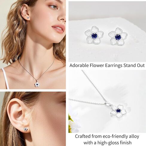 Flower Necklace Earrings Set for Women 14K Gold Plated Hypoallergenic Sets Pair with Different Birthstones for Wedding Party Bridal Bridesmaid Accessories Teacher Valentine Gifts in Kuwait