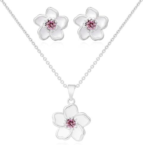 Flower Necklace Earrings Set for Women 14K Gold Plated Hypoallergenic Sets Pair with Different Birthstones for Wedding Party Bridal Bridesmaid Accessories Teacher Valentine Gifts in Kuwait
