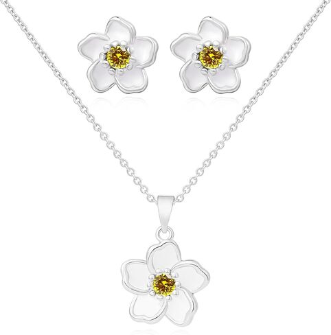 Flower Necklace Earrings Set for Women 14K Gold Plated Hypoallergenic Sets Pair with Different Birthstones for Wedding Party Bridal Bridesmaid Accessories Teacher Valentine Gifts in Kuwait