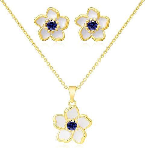 Flower Necklace Earrings Set for Women 14K Gold Plated Hypoallergenic Sets Pair with Different Birthstones for Wedding Party Bridal Bridesmaid Accessories Teacher Valentine Gifts in Kuwait