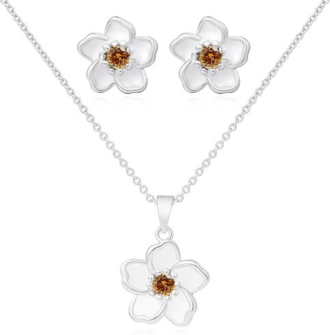 Flower Necklace Earrings Set for Women 14K Gold Plated Hypoallergenic Sets Pair with Different Birthstones for Wedding Party Bridal Bridesmaid Accessories Teacher Valentine Gifts in Kuwait