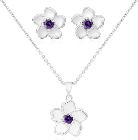 Flower Necklace Earrings Set for Women 14K Gold Plated Hypoallergenic Sets Pair with Different Birthstones for Wedding Party Bridal Bridesmaid Accessories Teacher Valentine Gifts in Kuwait