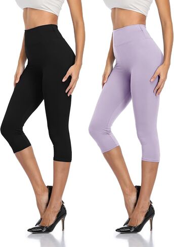 caringgarden 2 Pack Capri Leggings for Women High Waisted Tummy Control Yoga Pants Soft Workout Running Cropped Leggings in Saudi Arabia