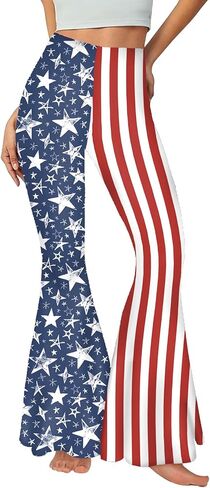 Womens 4th of July Bell Bottom Pants, American Flag Independence Day Tight Flared Leggings Slim Fit Casual Outfits in Kuwait