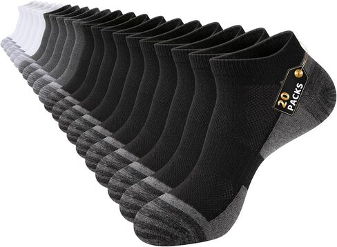 20 Pairs Men's Ankle Socks - Breathable Soft Daily Thin Black White Grey Basic Men Sock, Size 8-12 Bulk Pack in Saudi Arabia