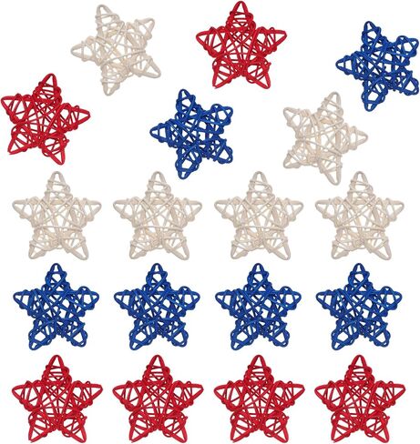 Avxdbr 18 Pcs 4th of July Patriotic Rattan Star Decorations Red White and Blue Stars Decor for Independence Day Memorial Day Home Table Decor Vase Fillers DIY Craft Supplies in Kuwait